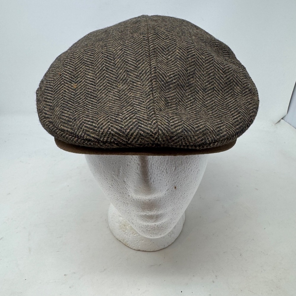 Stetson Mens Herringbone Flat Cap Wool Blend Ivy Newsboy Hat Brown  Medium